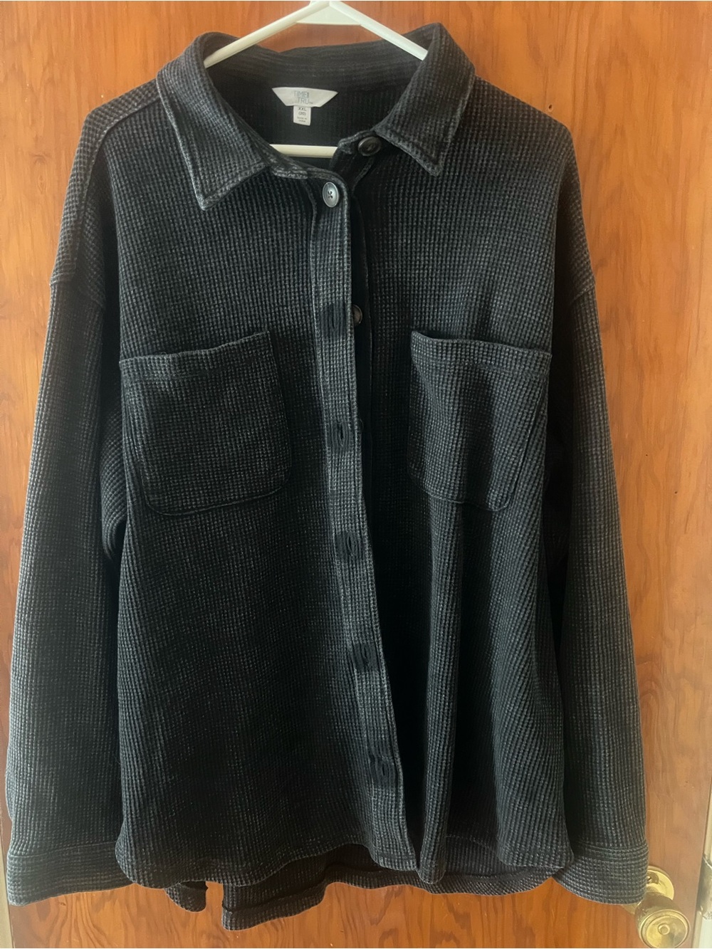 Time and Tru Black Waffle-Knit Shirt Jacket